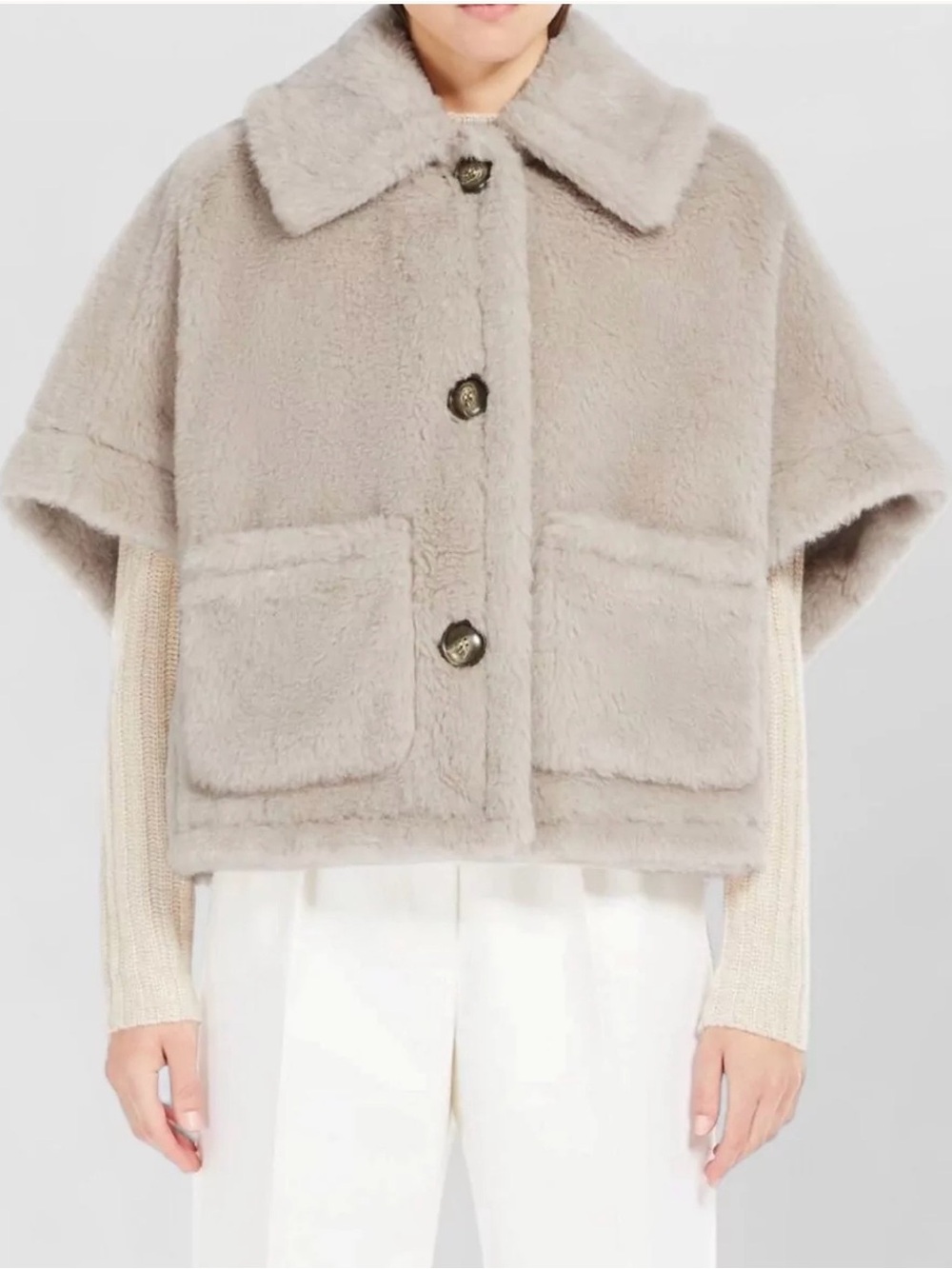 MAX MARA Teddy Button Up Short-Sleeved Cape